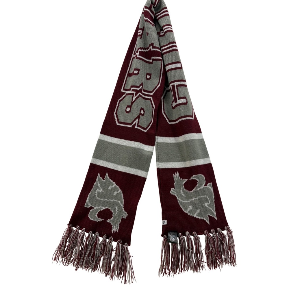 WSU Cougars Knit Scarf Burgundy‎ Gray White Cougar Logo Tassel Fringe OSFA